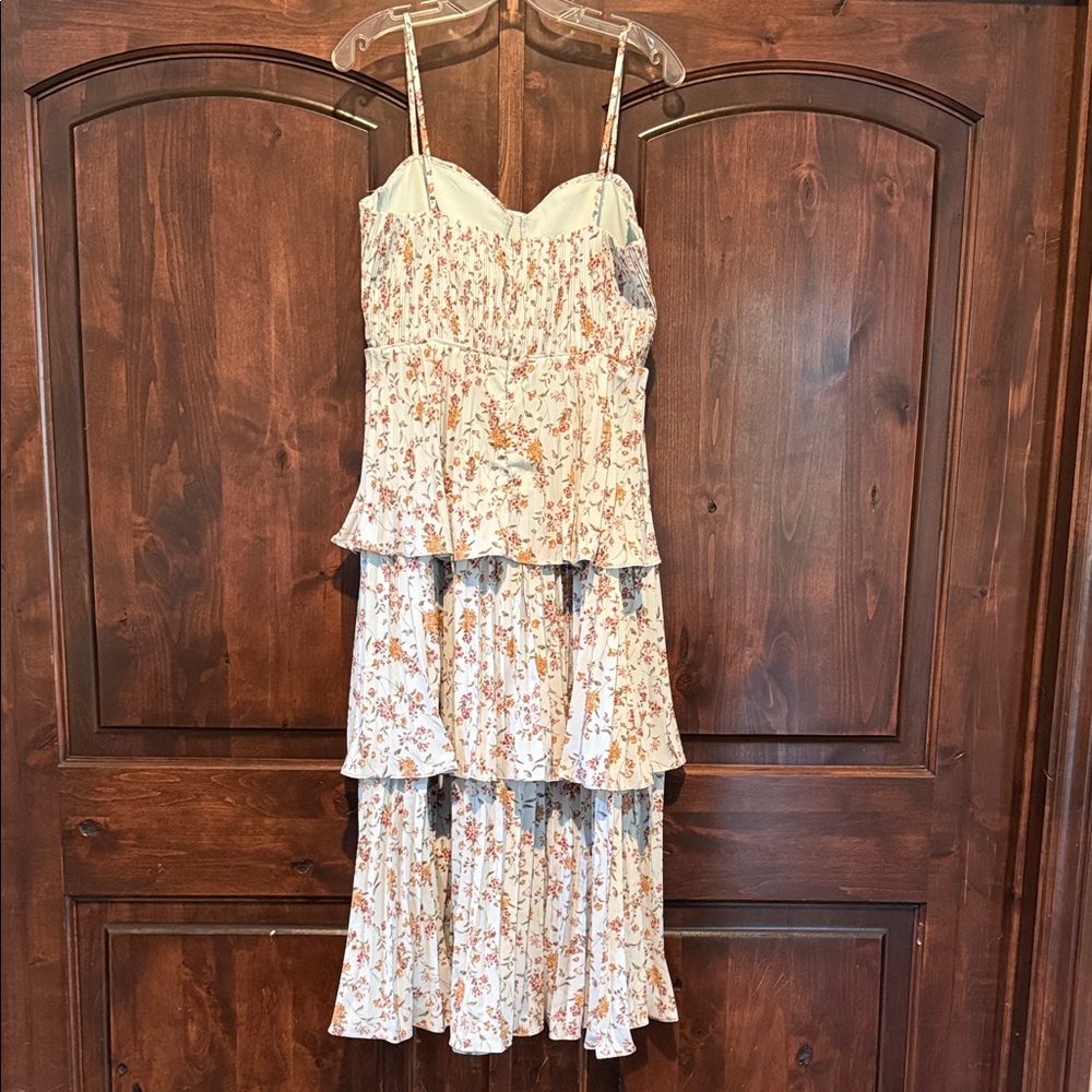 Lulu's Cascading Crush Pale Blue Floral Print Tiered Bustier Midi Dress - Picture 3 of 5